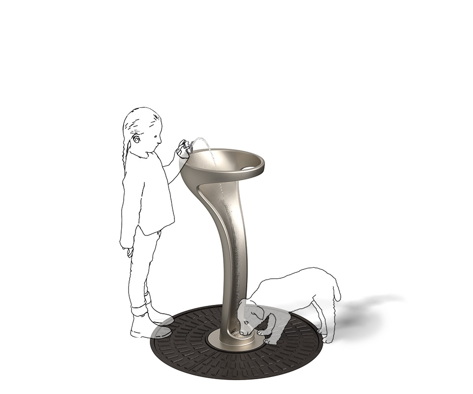 IONDESIGN Drinking Fountain in use child dog